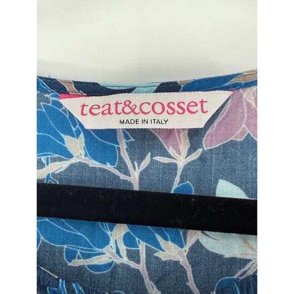 Teat & Cosset Nursing Friendly Dress Women XS Blue Floral Ruffle Made in Italy - Picture 4 of 10